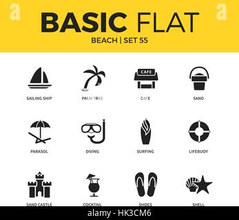 Basic set of beach icons Stock Vector