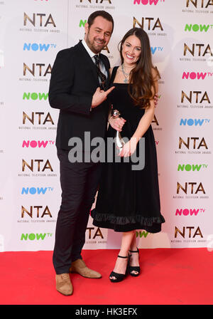 Danny Dyer with Lacey Turner in the press room who won the Best Serial Drama Performance Award for her role as Stacey Slater in Eastenders at the National Television Awards 2017, held at The O2 Arena, London. PRESS ASSOCIATION Photo. Picture date: 25th January, 2017. See PA Story SHOWBIZ NTAs. Photo credit should read: Ian West/PA Wire Stock Photo