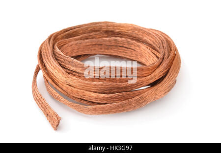 Flexible copper braid isolated on white Stock Photo