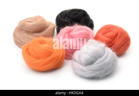 Group of color needle felting wool isolated on white Stock Photo