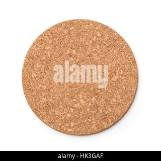 Top view of round  cork trivet isolated on white Stock Photo