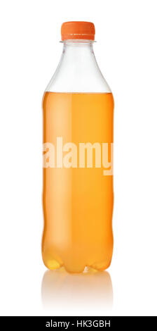 Small plastic bottle of orange soda isolated on white Stock Photo