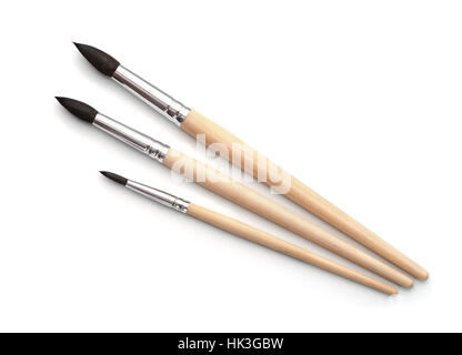 Top view of new  artistic paint brushes set isolated on white Stock Photo