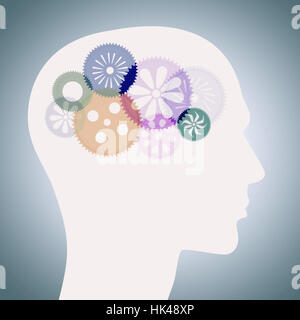 Silhouette of male head with gears in brain Stock Photo - Alamy