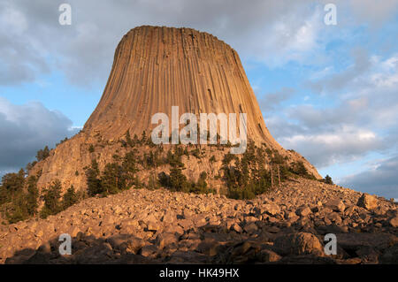 Devils Tower located in North Eastern Wyoming. A destination for many to view and is a sacred place for Native Americans. Stock Photo