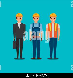 engineer and construction workers cartoon icon over blue background. colorful design. vector illustration Stock Vector
