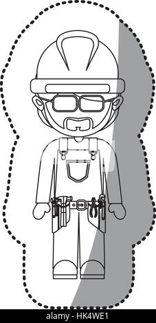 sticker contour avatar worker with toolkit and beard vector illustration Stock Vector