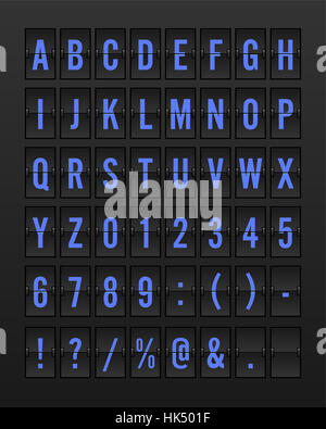 Airport Mechanical Flip Board Panel Font - Blue Font on Dark Background Illustration Stock Photo