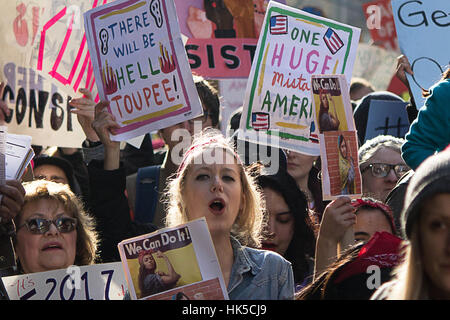 2017 Womens March on New York City- New Yorkers rally in January against the elected American president and for women's rights Stock Photo