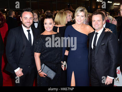 Ant McPartlin, Lisa Armstrong, Ali Astall and Declan Donnelly arriving at the National Television Awards 2017, held at The O2 Arena, London. PRESS ASSOCIATION Photo. Picture date: 25th January, 2017. See PA Story SHOWBIZ NTAs. Photo credit should read: Ian West/PA Wire Stock Photo