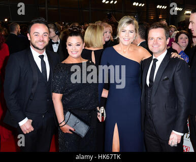 Ant McPartlin, Lisa Armstrong, Ali Astall and Declan Donnelly arriving at the National Television Awards 2017, held at The O2 Arena, London. PRESS ASSOCIATION Photo. Picture date: 25th January, 2017. See PA Story SHOWBIZ NTAs. Photo credit should read: Ian West/PA Wire Stock Photo