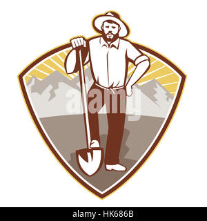 graphics, male, masculine, illustration, shovel, retro, spade, gold digger, Stock Photo