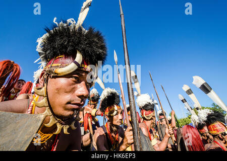 Konyak-Warriors fully decorated at Hornbill-Festival Stock Photo