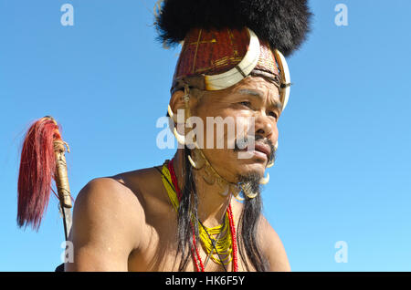 Konyak-Warriors fully decorated at Hornbill-Festival Stock Photo