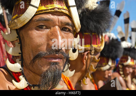 Konyak-Warriors fully decorated at Hornbill-Festival Stock Photo