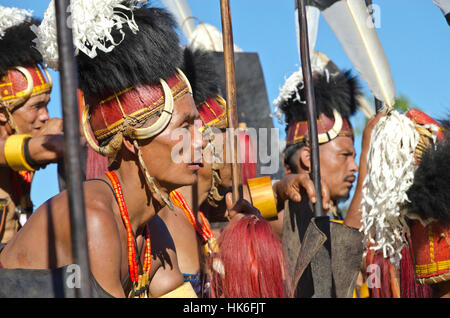 Konyak-Warriors fully decorated at Hornbill-Festival Stock Photo