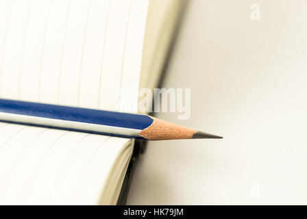 Pencil on the pages of an open notebook Stock Photo