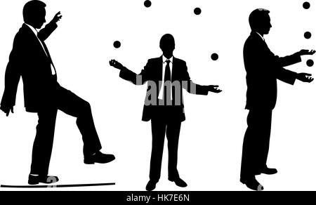 set of people juggling and walking on rope Stock Vector