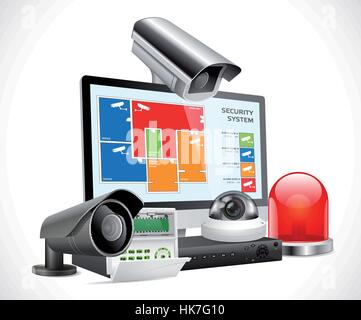 CCTV camera and DVR - digital video recorder - security system concept Stock Vector