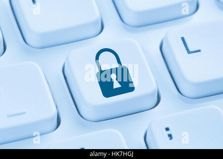 Computer security internet lock icon data protection symbol blue keyboard Stock Photo