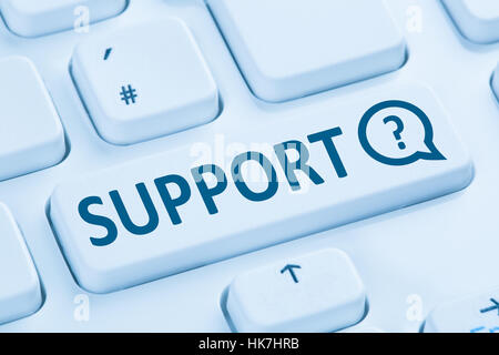 Support online help contact customer service telephone internet symbol blue computer keyboard Stock Photo