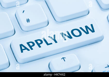 Application apply online job search internet symbol blue computer keyboard Stock Photo
