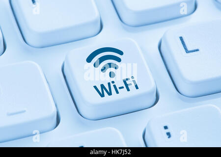 Wi-Fi WiFi hotspot connection internet symbol blue computer keyboard Stock Photo