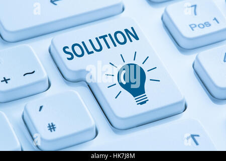 Finding solution for problem conflict button symbol internet blue computer keyboard Stock Photo