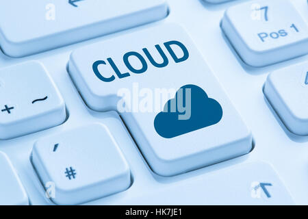 Symbol cloud computing online internet cyberspace blue computer keyboard Stock Photo
