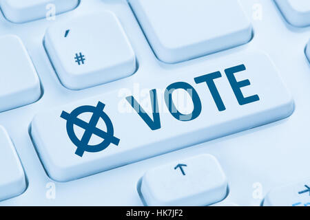 Online vote button election internet symbol blue computer keyboard Stock Photo