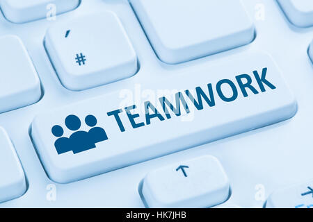 Teamwork business team online internet symbol blue computer keyboard Stock Photo