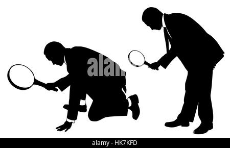 Silhouettes of men with magnifying glass Stock Photo