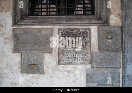 Secret anonymous denunciation letterbox, Doges Palace, Venice, Italy.