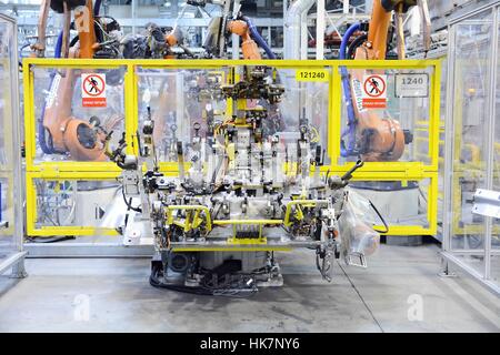 Automatic robot in car factory Stock Photo