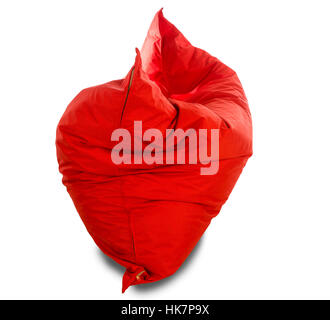 Big red square shaped beanbag sofa chair isolated on white background Stock Photo