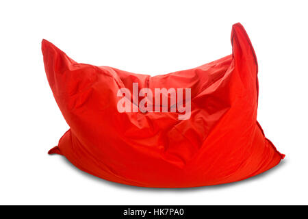 Soft big red square shaped beanbag sofa chair isolated on white background Stock Photo