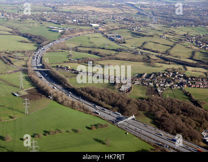 aerial view of the M62 motorway near Cleckheaton where Hunsworth Lane crosses, West Yorkshire, UK Stock Photo
