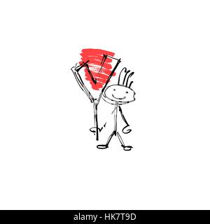 hand drawing sketch human smile stick figure with check mark Stock Vector