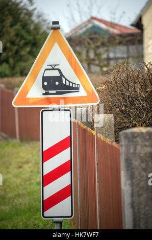 German warning sign for incoming train Stock Photo