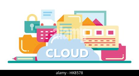 Cloud Storage Technology - flat design website banner Stock Vector