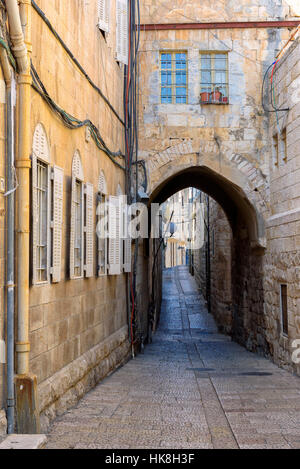 Ancient street in Jerusalem Old City, Israel. Stock Photo