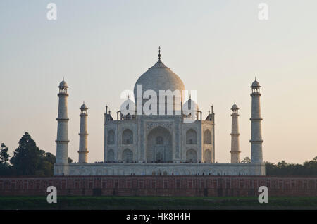 The Taj Mahal, the most beautiful building of the world, seen from across the river Yamuna Stock Photo