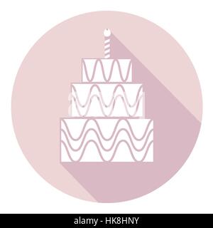 birthday cake icon with long shadow, with burning candles Stock Vector