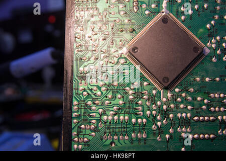 Close view of authentic processor PCB. Concept: Electronics industry, Artificial intelligence Stock Photo