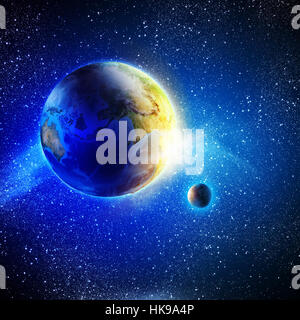 Earth planet in sun rays Stock Photo - Alamy