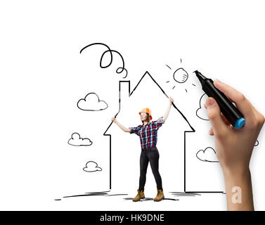 Young woman engineer in helmet. Construction concept Stock Photo