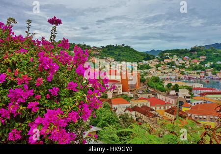 Landscape view of the colorful port of St George's, the capital of the Caribbean island country of Grenada Stock Photo