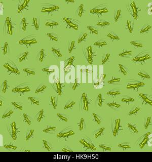 Green Cartoon Grasshoppers Seamless Pattern Stock Vector