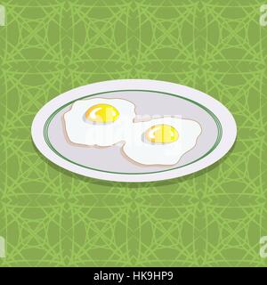 Two Fried Eggs on White Plate Stock Vector