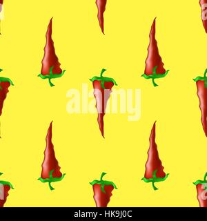 Hot Red Peppers Seamless Pattern on Yellow Background Stock Vector
